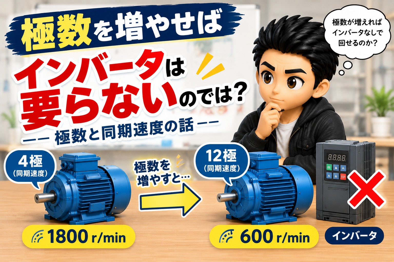 極数を増やせばインバータは要らないのでは？ ― 極数と同期速度の話