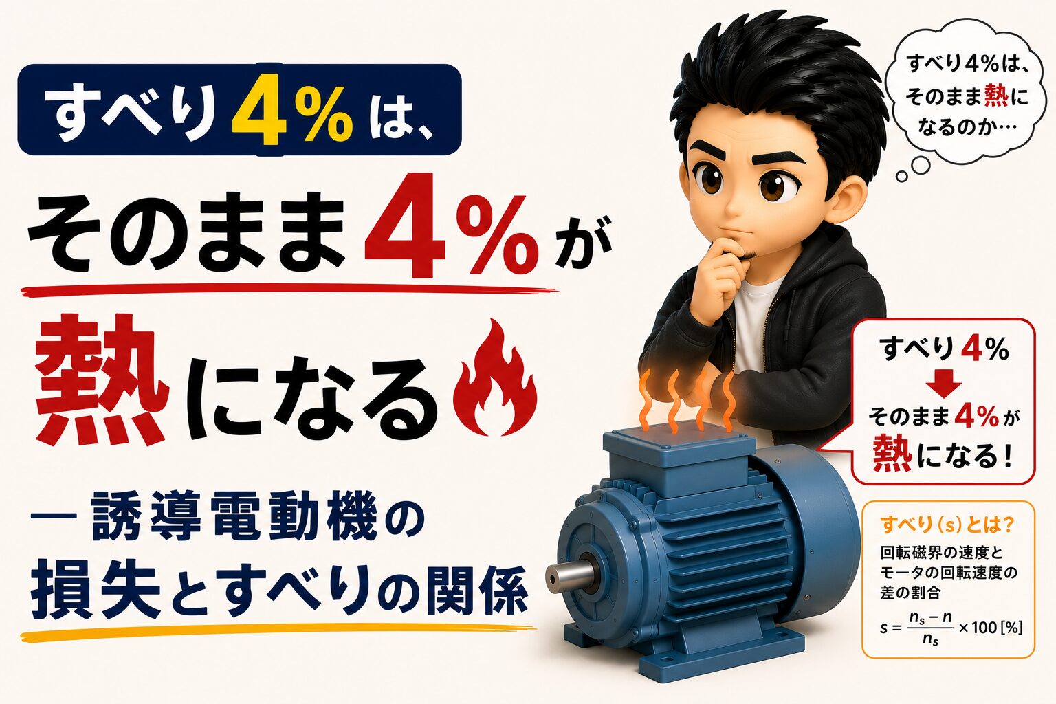 すべり4%は、そのまま4%が熱になる ― 誘導電動機の損失とすべりの関係