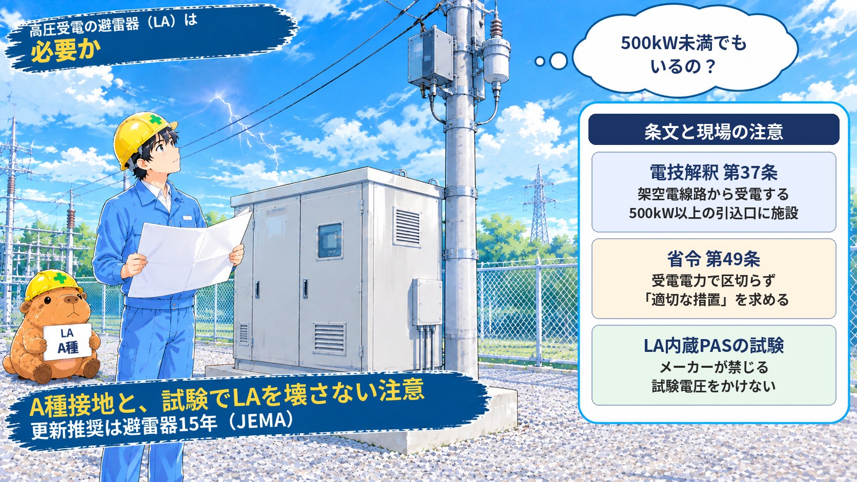 高圧受電の避雷器（LA）は必要か（条文と現場の注意）