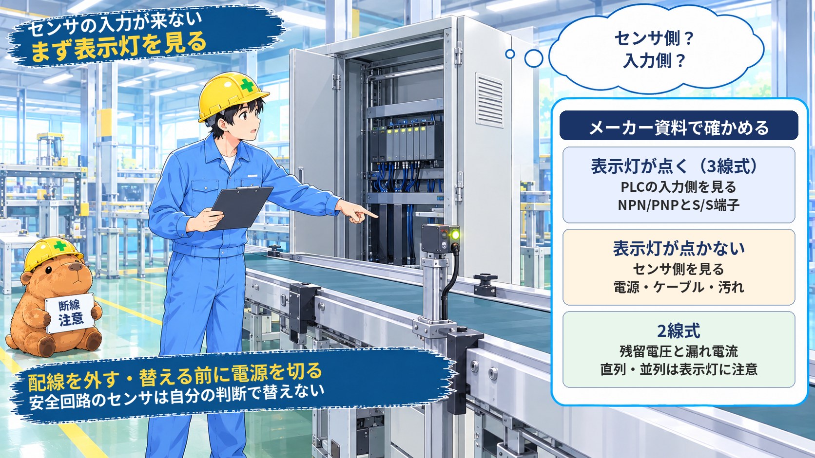 センサの入力が来ないときは、まず表示灯を見る
